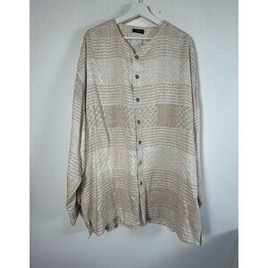 Positano Unisex XL Beige Woven Button-Up Long Sleeve Linen Cotton Lightweight